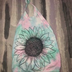 TIE-DYE SUNFLOWER HALTER CROP TOP